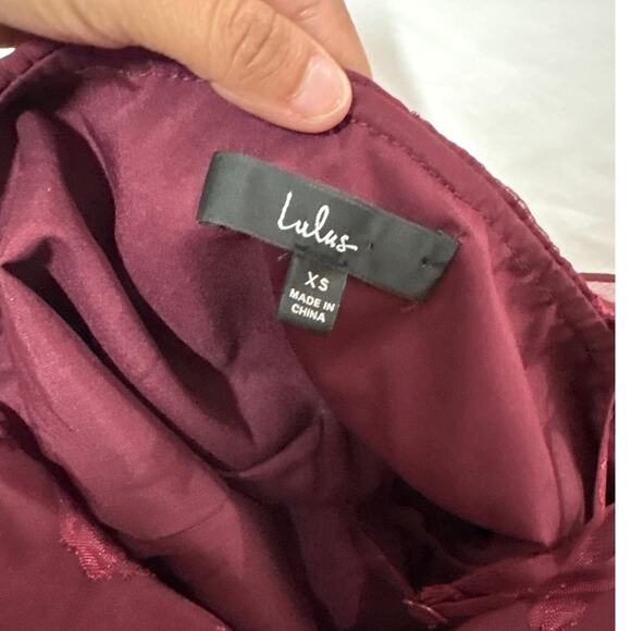 Lulus Womens XS Forever Be Burgundy Floral Jacquard Ruffles Maxi Dress Cocktail - Picture 8 of 11